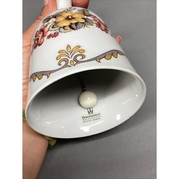 Antique Bareuther Waldsassen Bavaria Germany Porcelain Floral Dinner Bell - Picture 7 of 9